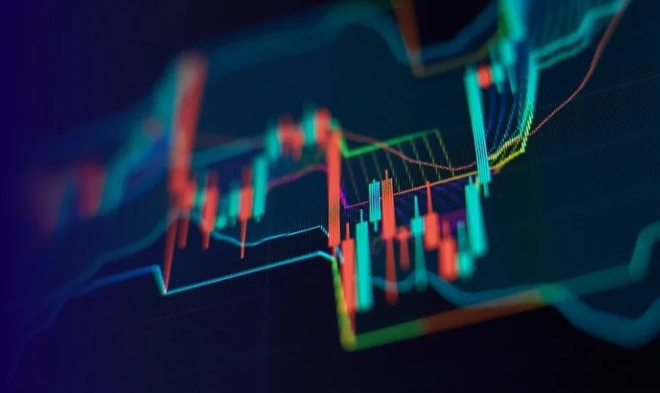 financial chart on dark background