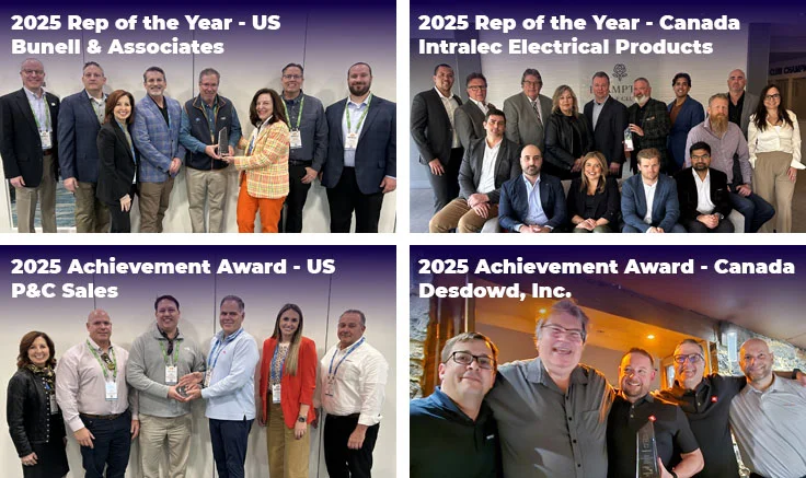 Four groups of people receiving awards