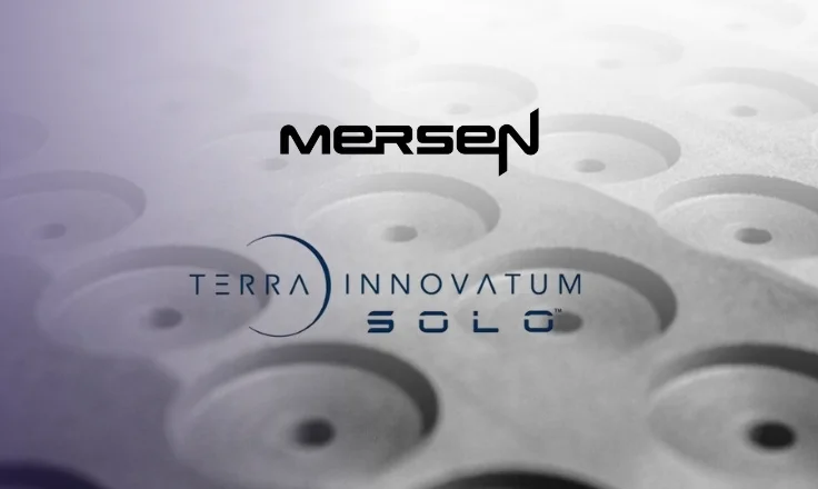 Terra Innovatum and Mersen logos on a graphite prototype